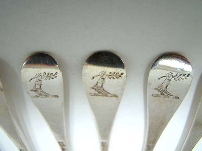 A matched set of Six Antique English Silver three-prong Dessert Forks circa 1748-1764 — image 2